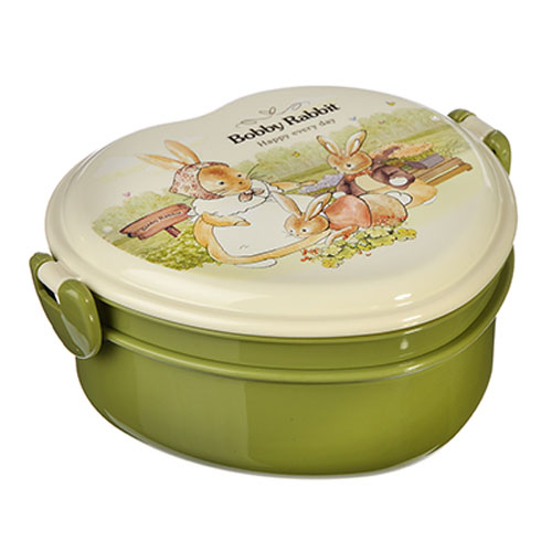 Ланч-бокс в форме сердечка Зайчата тарелка, ложка-вилка, 13,5х16см, полипропилен