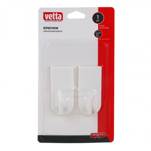 Крючки самоклеящиеся на блистере, 2шт, белый