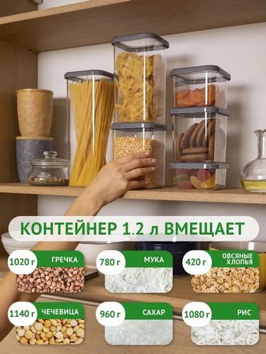 Банка 1,2л для сыпучих CUBBO SCANDI серый