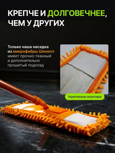 Швабра с насадкой из микрофиб., ручка телескоп. окраш. металл, 70-120см, насадка 70г