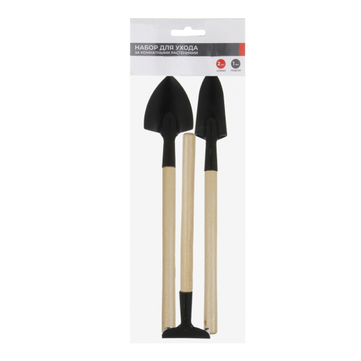 Набор для ухода за комн.растениями(совки 21-22см, грабли 18см), ручки лакирован, мет,дер.