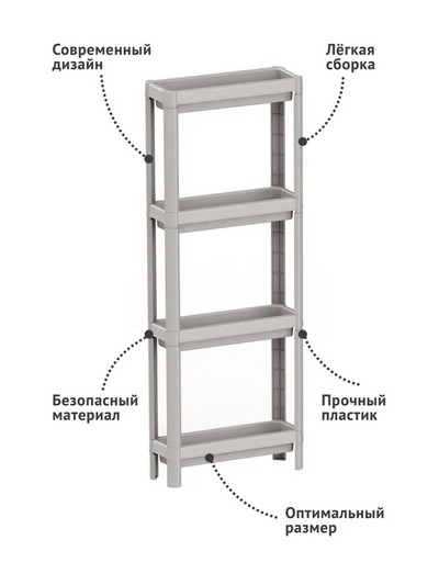Этажерка 4-х секц узкая Kleo 398х127х1000мм бежевый
