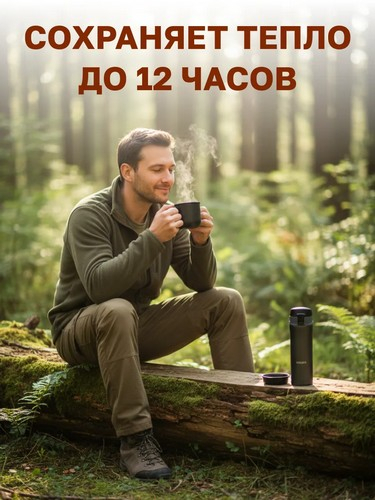 Термос-кружка с крышкой на защелке, 450мл "Камуфляж" нерж.сталь
