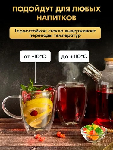 Кружка с двойными стенками тм MILLIMI Симпл, 350мл, стекло