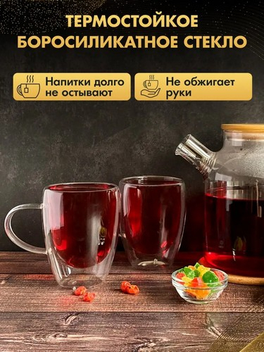 Кружка с двойными стенками тм MILLIMI Симпл, 350мл, стекло