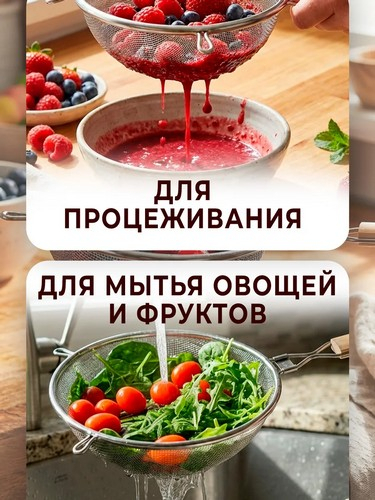 Сито с ободом и ручкой 18,5см Ретро нерж сталь