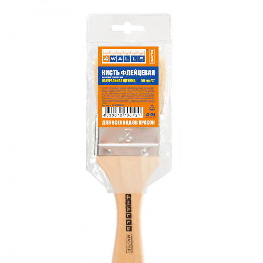 Кисть флейцевая 50мм натурал щетина, дерев ручка