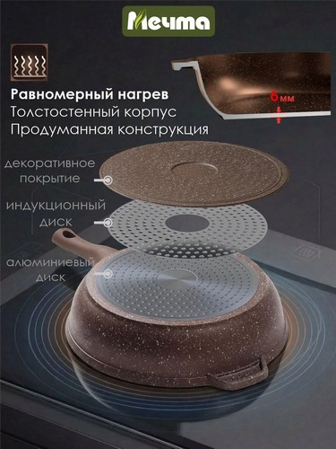 Сковорода д220 съемн ручка с крышкой Венеция индукция
