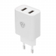 Сетевое зарядное устройство BY Double 10Вт, 2xUSB, 2А, 5В,110-240В, 50-60Гц, пластик белый